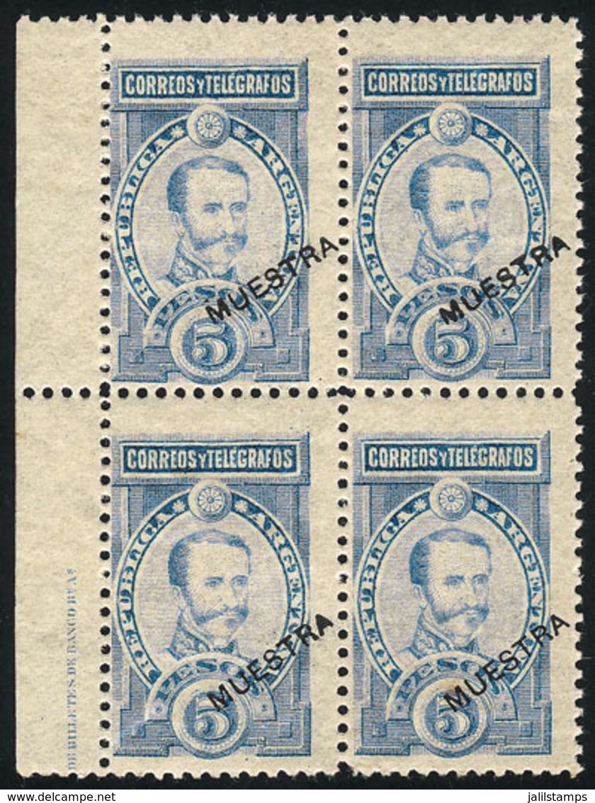 ARGENTINA: GJ.116MU, 5P Lamadrid, Marginal Block Of 4 With MUESTRA Overprint, VF Quality - Other & Unclassified