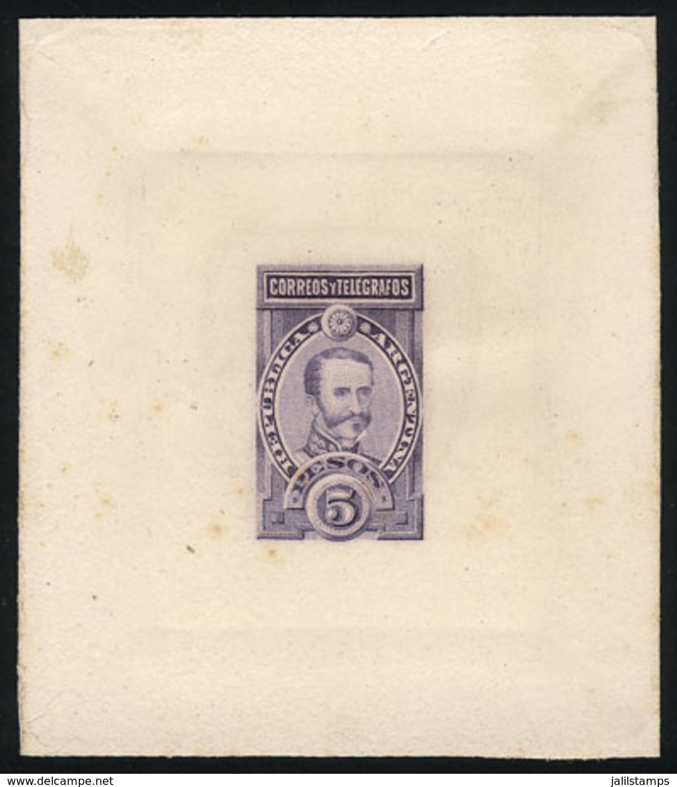 ARGENTINA: GJ.116, 5P Lamadrid, DIE PROOF In Violet Lilac, Printed On Card, VF Quality - Autres & Non Classés