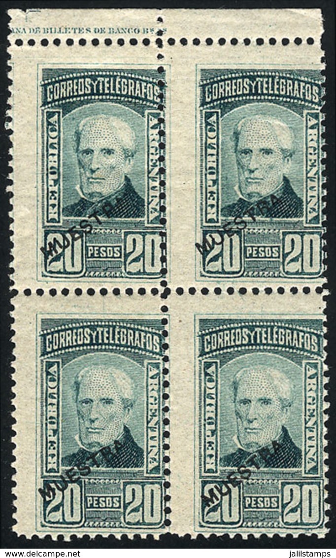 ARGENTINA: GJ.118AMU, 20P Brown, Block Of 4 With MUESTRA Ovpt, With SHIFTED PERFORATION Variety, VF Quality - Autres & Non Classés