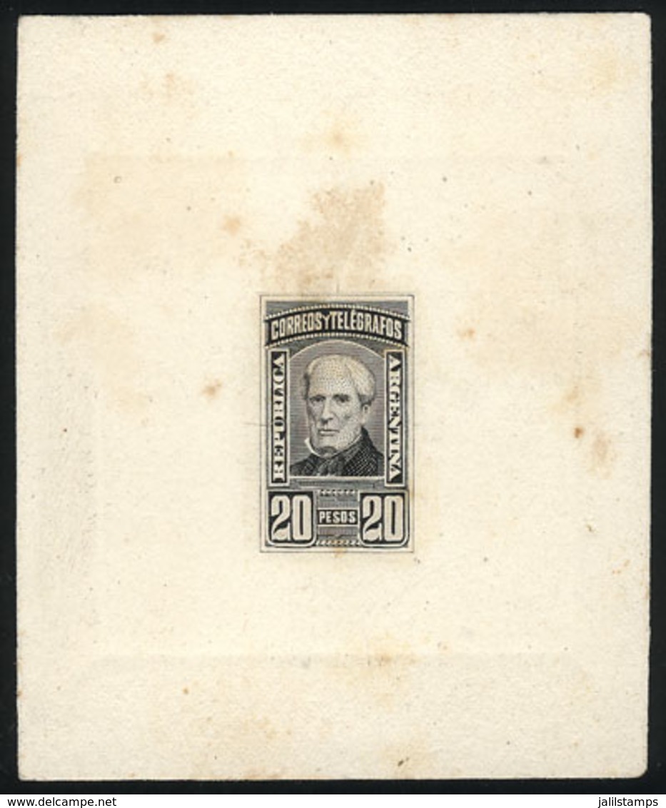 ARGENTINA: GJ.118, 20P Brown, DIE PROOF In Black-gray, Printed On Card, With Some Small Spots, Else VF! - Autres & Non Classés