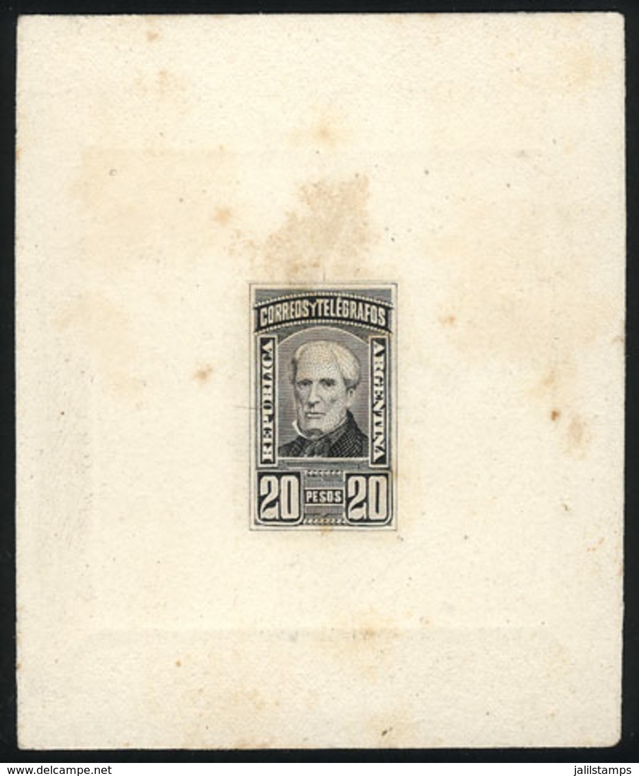 ARGENTINA: GJ.118, 20P Brown, DIE PROOF In Black-gray, Printed On Card, With Some Small Spots, Else VF! - Altri & Non Classificati