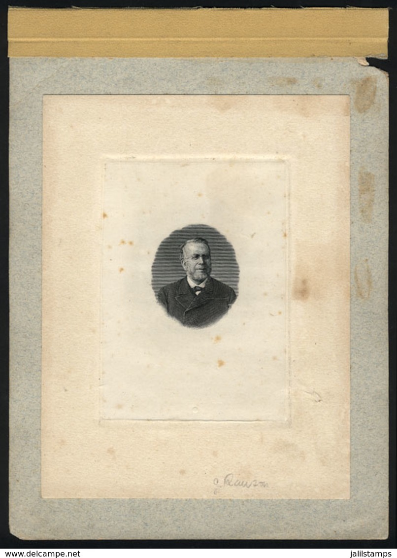 ARGENTINA: DIE ESSAY Of Portrait Of Guillermo Rawson (small Size), Not Used In The End, Glued To Page Of A Book Of Speci - Otros & Sin Clasificación