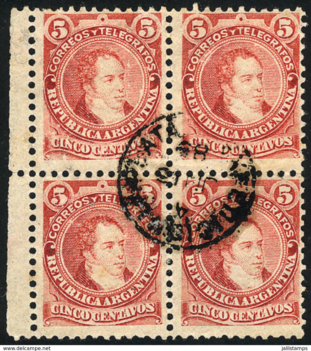 ARGENTINA: GJ.125, 5c. Bernardino Rivadavia, Type I, Perf 11½ X 12, Used Block Of 4, VF Quality - Altri & Non Classificati