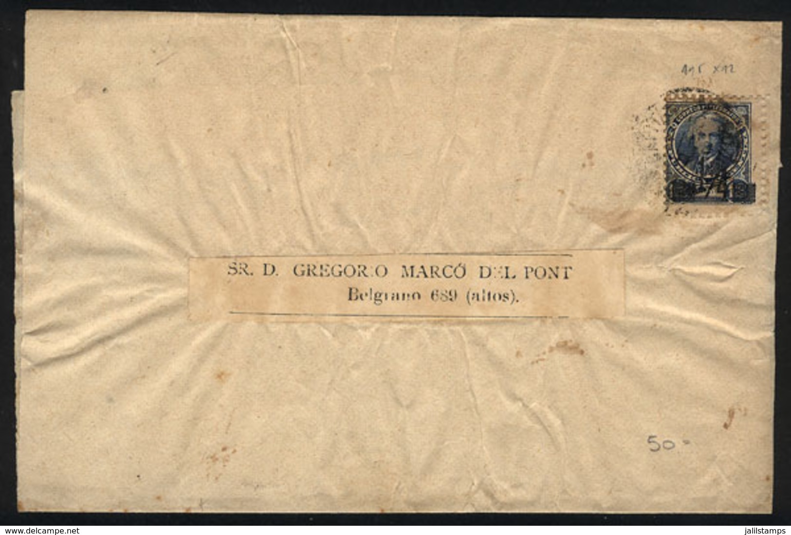 ARGENTINA: GJ.131, ¼ On 12c. Alberdi, Black Overprint, Perf 11½, On A Wrapper Used In Buenos Aires In JA/1891, Very Rare - Otros & Sin Clasificación