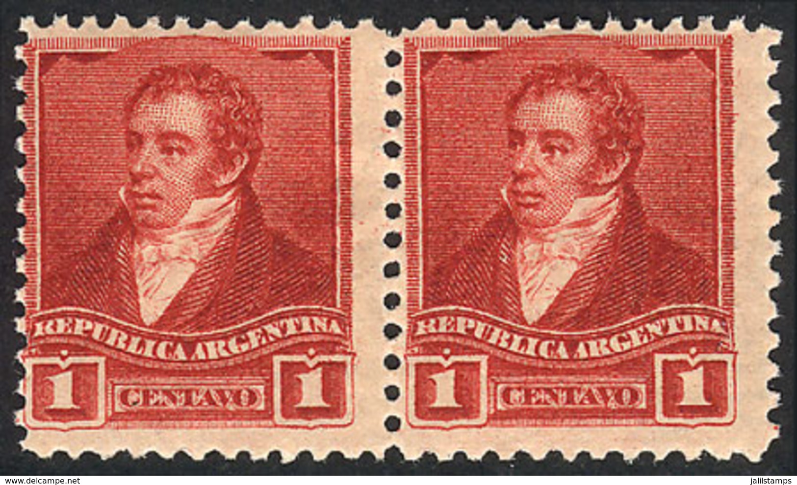 ARGENTINA: GJ.138, 1c. Rivadavia, Pair, Proof In Brick Red Color Printed On Zárate Paper With Watermark And Gum, VF Qual - Other & Unclassified