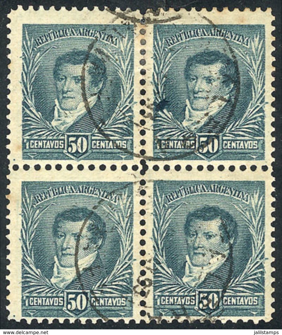 ARGENTINA: GJ.171, 50c. Belgrano, Small Sun Wmk, Perf 12x11½, Used Block Of 4, VF - Other & Unclassified