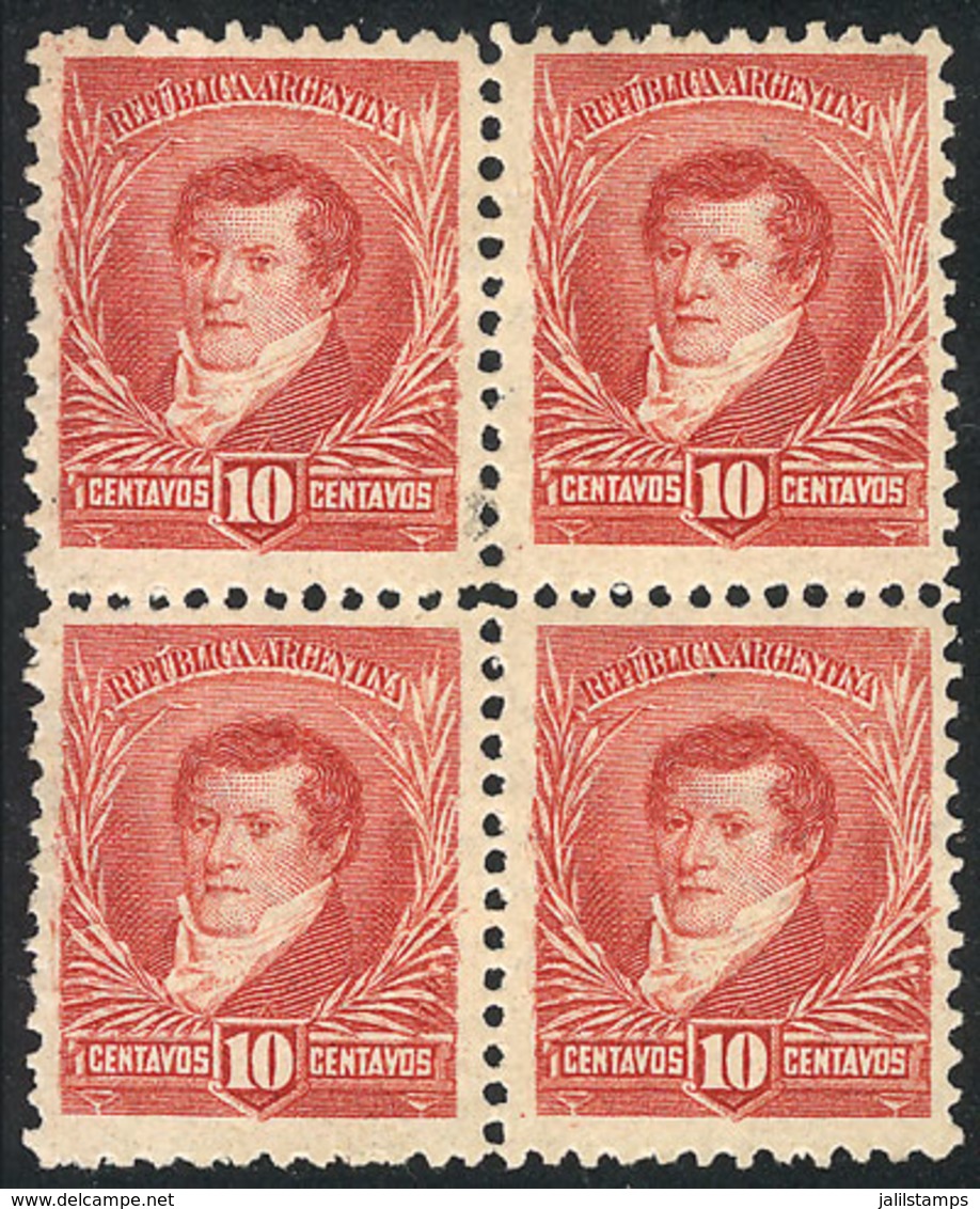 ARGENTINA: GJ.179, 10c. Belgrano, Large Sun Wmk, Perf 11½, Unused Block Of 4, Without Gum, VF - Autres & Non Classés