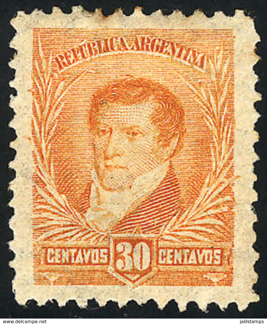 ARGENTINA: GJ.183, Belgrano 30c., Large Sun Wmk, Perf 11½, Part Gum, Very Good Front! - Otros & Sin Clasificación