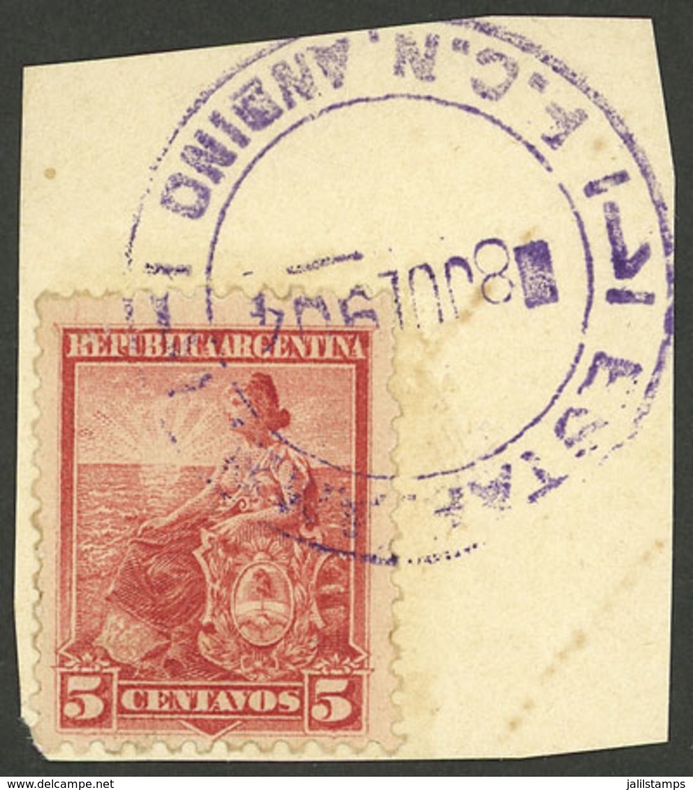 ARGENTINA: GJ.222, 5c. Seated Liberty, On Fragment With Datestamp Of ESTAFETA AMBULANTE F.C.N. ANDINO (8/JUL/1904), VF - Otros & Sin Clasificación