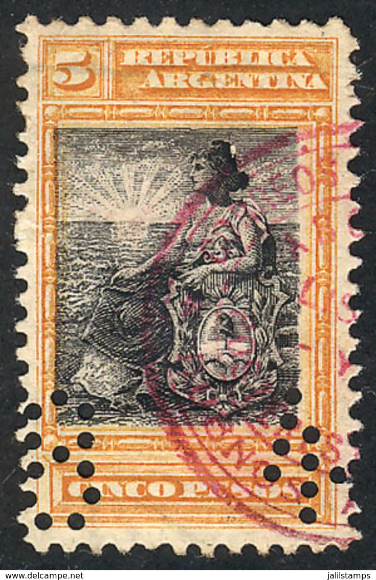 ARGENTINA: GJ.236O, 5P. Seated Liberty, With Number Perforations - Otros & Sin Clasificación
