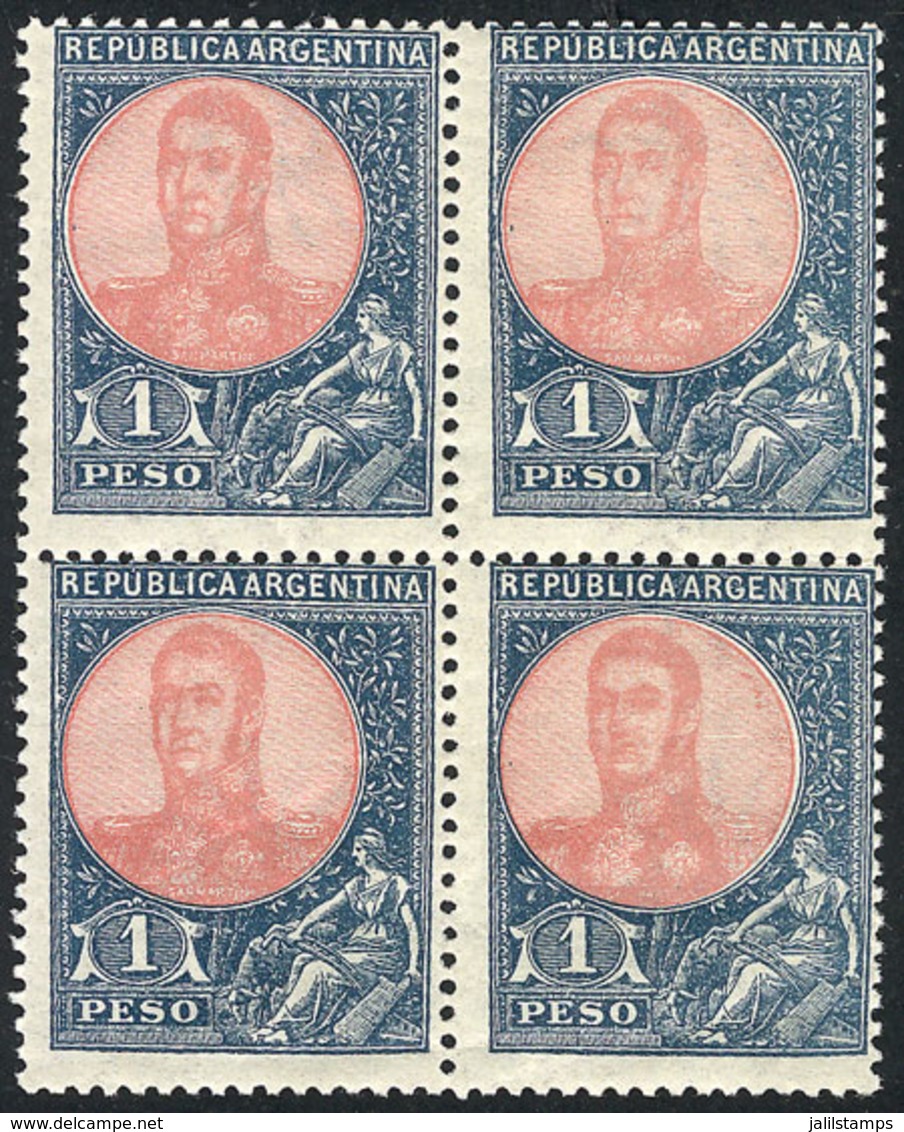 ARGENTINA: GJ.299, 1P. San Martín, Perf 13¼, MNH Block Of 4, Excellent Quality - Altri & Non Classificati