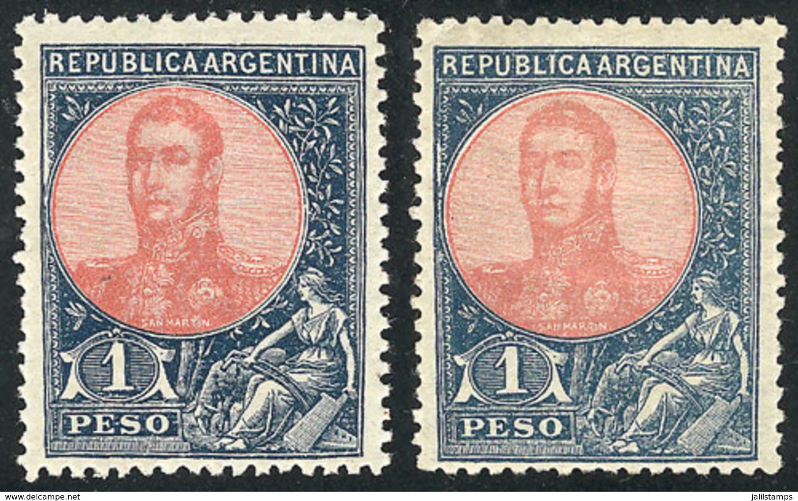 ARGENTINA: GJ.299, 1P. San Martín, Perf 13¼, In Blue And Dark Blue, VF Quality - Otros & Sin Clasificación