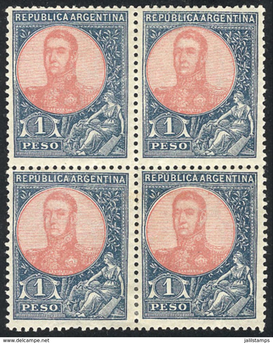 ARGENTINA: GJ.299, 1P. San Martín, Perf 13¼, Block Of 4, VF Quality - Otros & Sin Clasificación