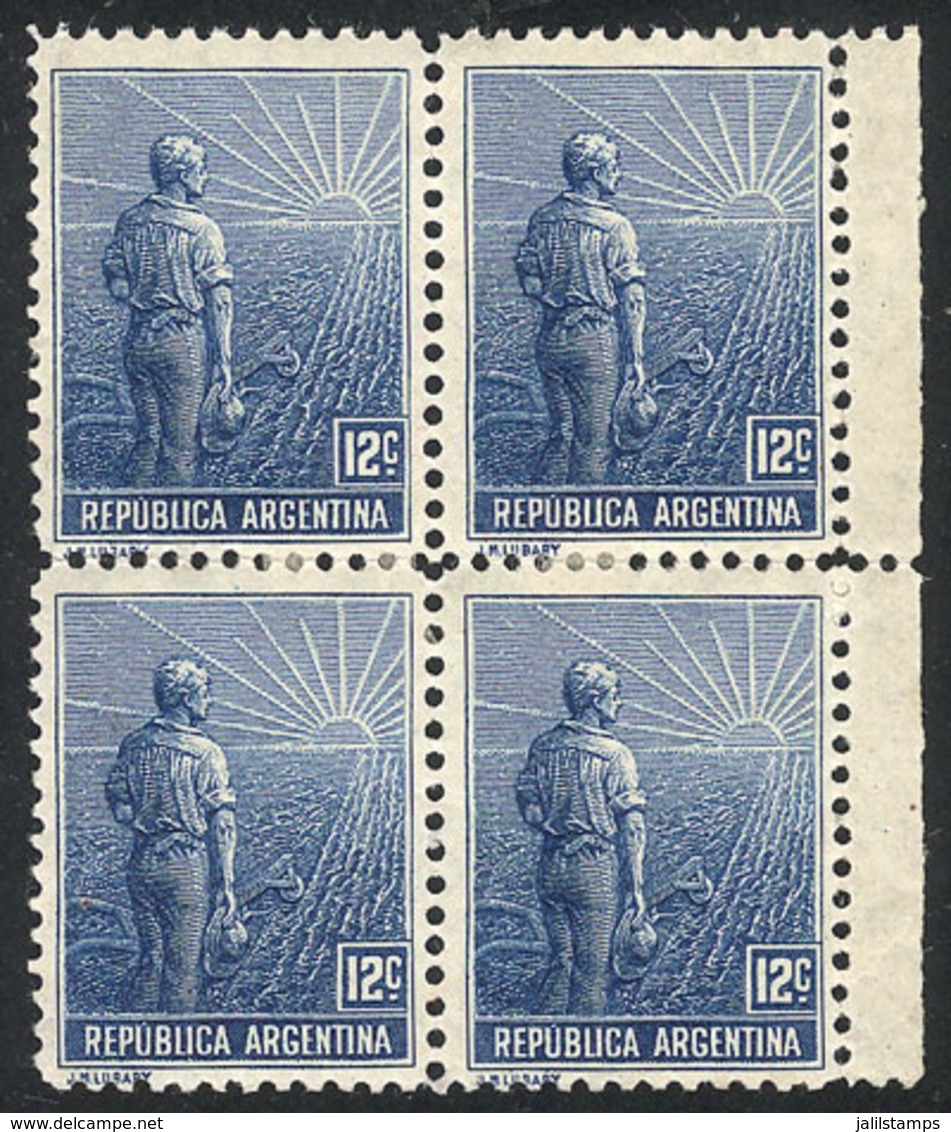 ARGENTINA: GJ.318a, 12c. Plowman, Unwatermarked Variety, Marginal Block Of 4, VF Quality, Rare! - Altri & Non Classificati