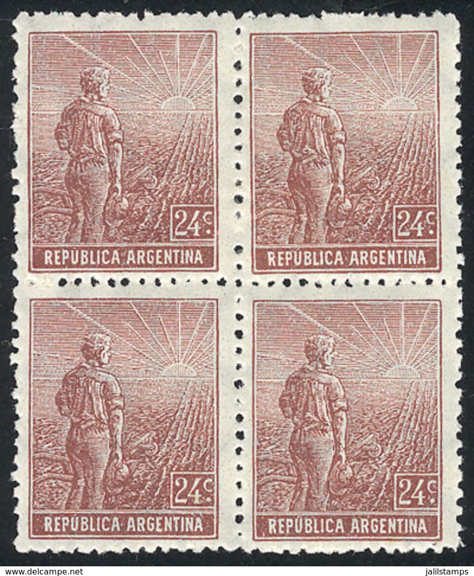 ARGENTINA: GJ.346, 24c. Plowman, German Paper With Vertical Honeycomb Wmk, Block Of 4, VF - Otros & Sin Clasificación