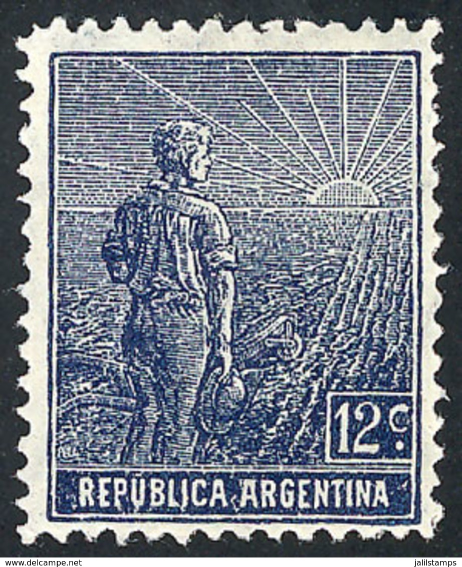 ARGENTINA: GJ.350, 12c. Plowman, German Paper With Vertical Honeycomb Wmk, Perf 13¼, MNH, VF - Otros & Sin Clasificación