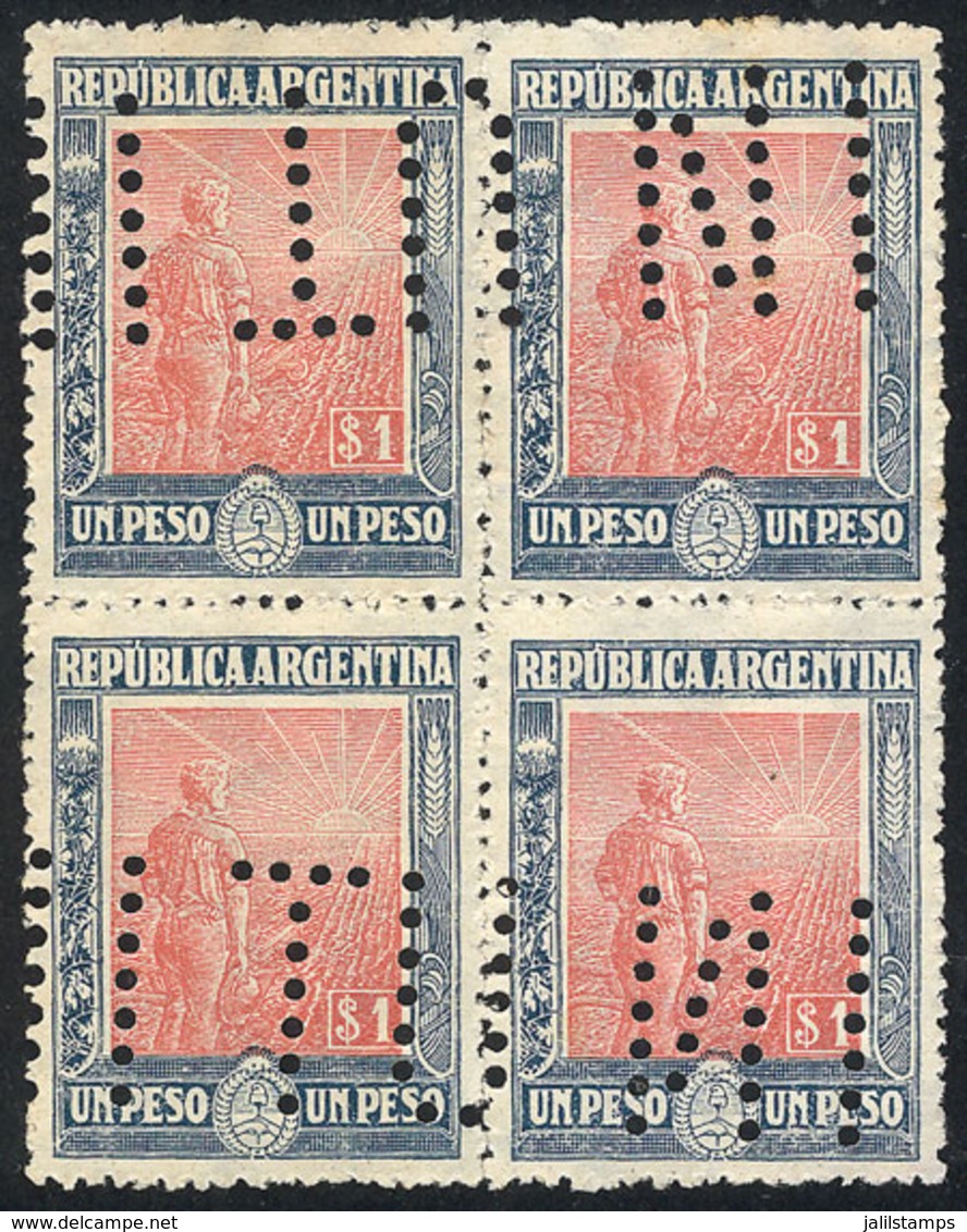 ARGENTINA: GJ.359O, 1P. Labrador, Block Of 4 With "INUTILIZADO" Perforation, VF Quality" - Autres & Non Classés