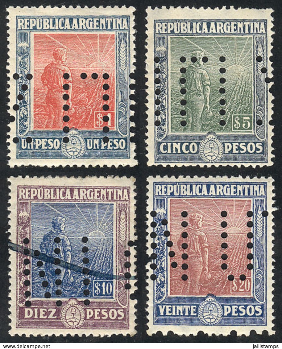 ARGENTINA: GJ.359O + 360O + 361O + 362O, 1P, 5P, 10P And 20P. Plowman, With "INUTILIZADO" Perforation, VF Quality" - Otros & Sin Clasificación