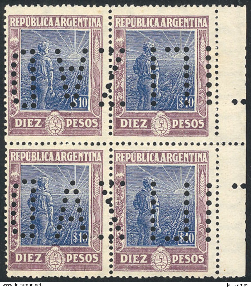 ARGENTINA: GJ.361O, 10P. Labrador, Block Of 4 With "INUTILIZADO" Perforation, VF Quality" - Other & Unclassified