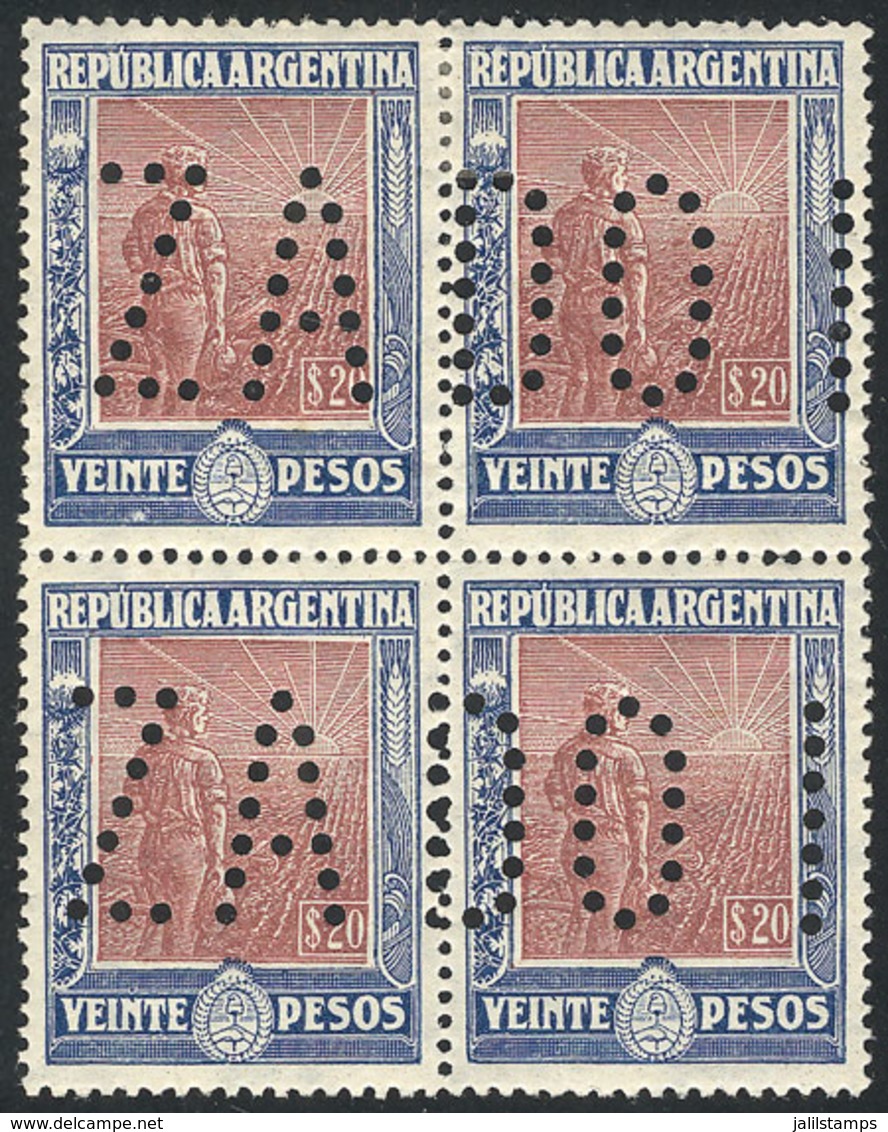 ARGENTINA: GJ.362O, 20P. Labrador, Horiz Honeycomb Wmk, Block Of 4 With "INUTILIZADO" Perforation, VF Quality" - Altri & Non Classificati