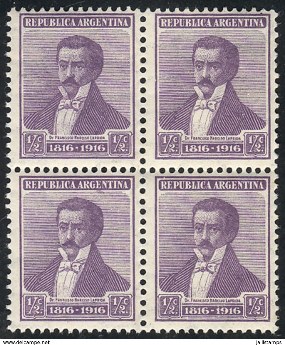 ARGENTINA: GJ.406, ½c. Centenary Of Independence, Horiz Honeycomb Wmk, Perf 13¼x12½, Block Of 4 Of VF Quality - Other & Unclassified