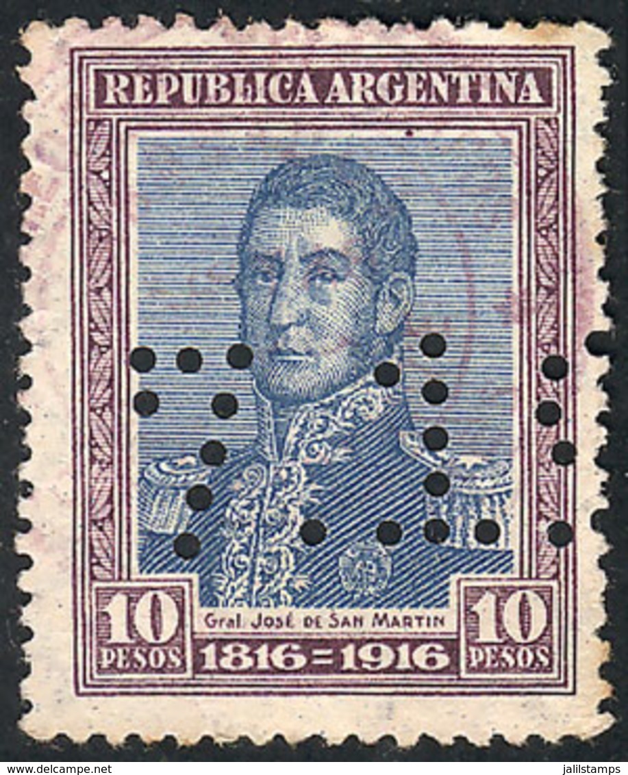 ARGENTINA: GJ.421O, 10P. Centenary Of Independence, With Number Perforation, VF Quality - Otros & Sin Clasificación