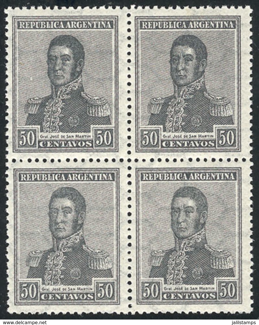ARGENTINA: GJ.451, 50c. San Martín, Horiz Honeycomb Wmk, Block Of 4, VF Quality (3 Stamps MNH!) - Other & Unclassified