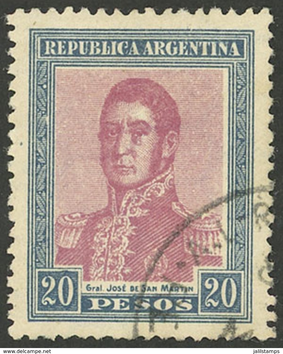 ARGENTINA: GJ.455, 20P. San Martín, Horizontal Honeycomb Wmk, Used, VF - Sonstige & Ohne Zuordnung