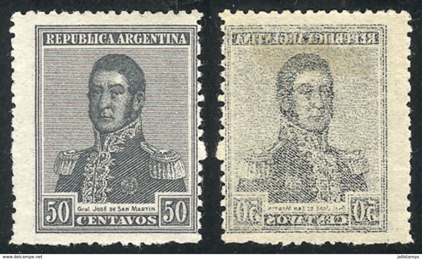 ARGENTINA: GJ.475, 50c. San Martín, Unwatermarked, Offset Impression On Back, VF Quality, Rare! - Otros & Sin Clasificación