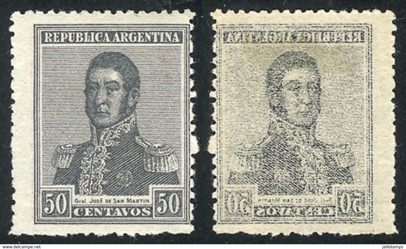 ARGENTINA: GJ.475, 50c. San Martín, Unwatermarked, Offset Impression On Back, VF Quality, Rare! - Other & Unclassified