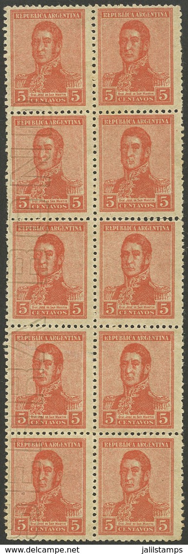 ARGENTINA: GJ.478, 5c. San Martín, Block Of 10 Stamps, 5 Of Them With Serra Bond Wmk (almost Complete), VF Quality (one  - Autres & Non Classés