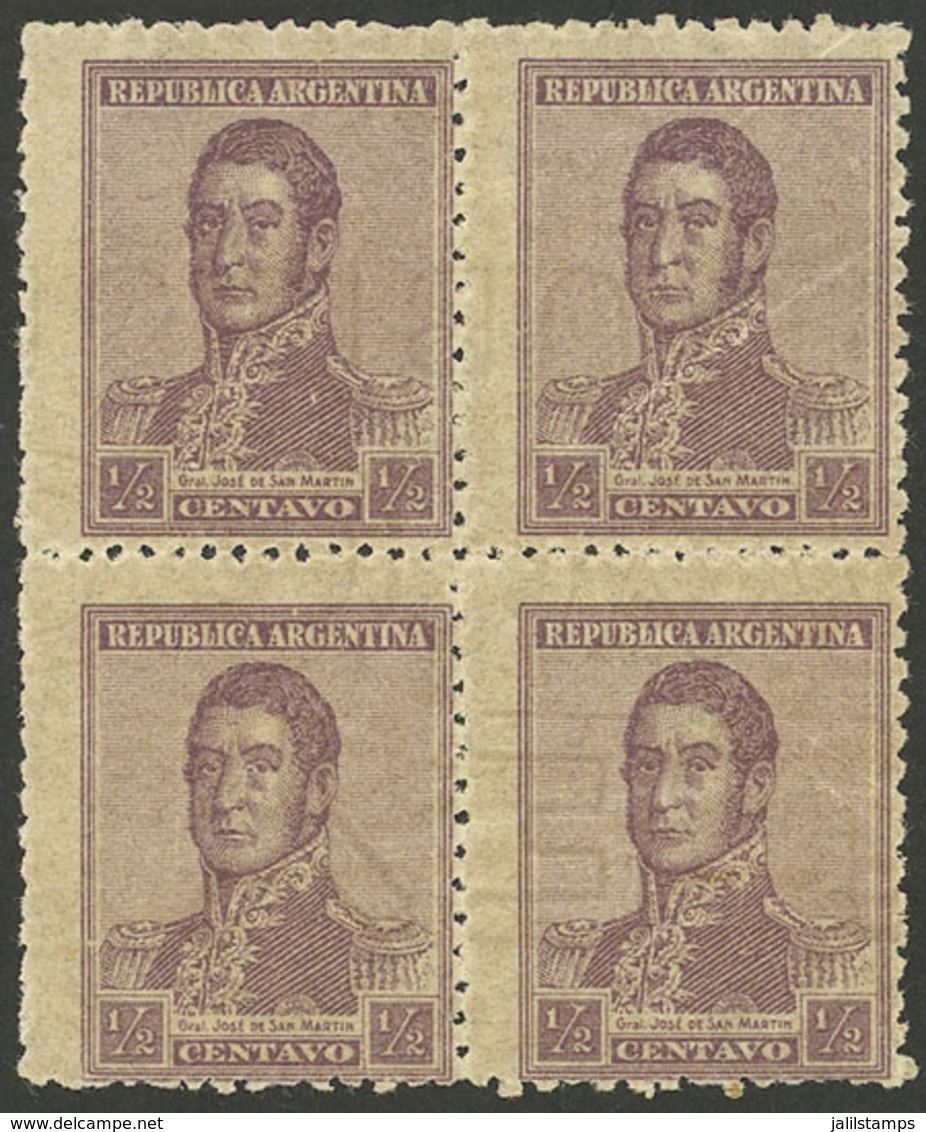 ARGENTINA: GJ.479, ½c. San Martín, Perf 13¼x12½, Block Of 4 With Wheatley Bond Wmk In The 4 Stamps (rare!), VF Quality - Other & Unclassified