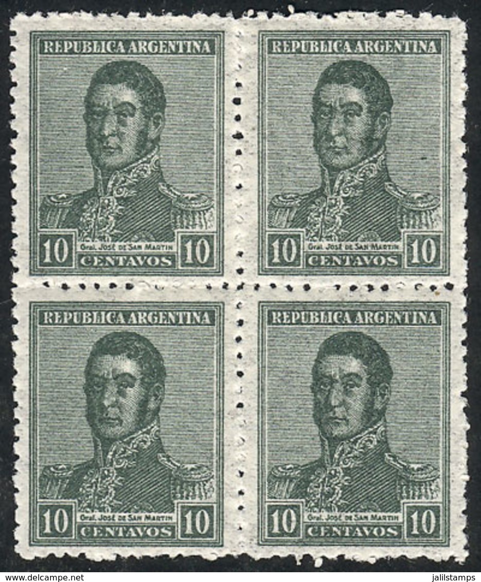 ARGENTINA: GJ.499, 10c. San Martín, Multiple Suns Wmk, Perf 13¼x12½, MNH Block Of 4, VF Quality - Other & Unclassified