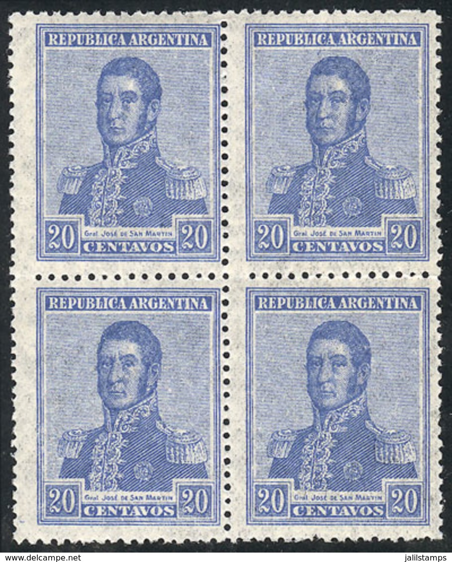 ARGENTINA: GJ.507, 20c. San Martín, Multiple Suns Wmk, Perf 13¼, MNH Block Of 4 - Otros & Sin Clasificación