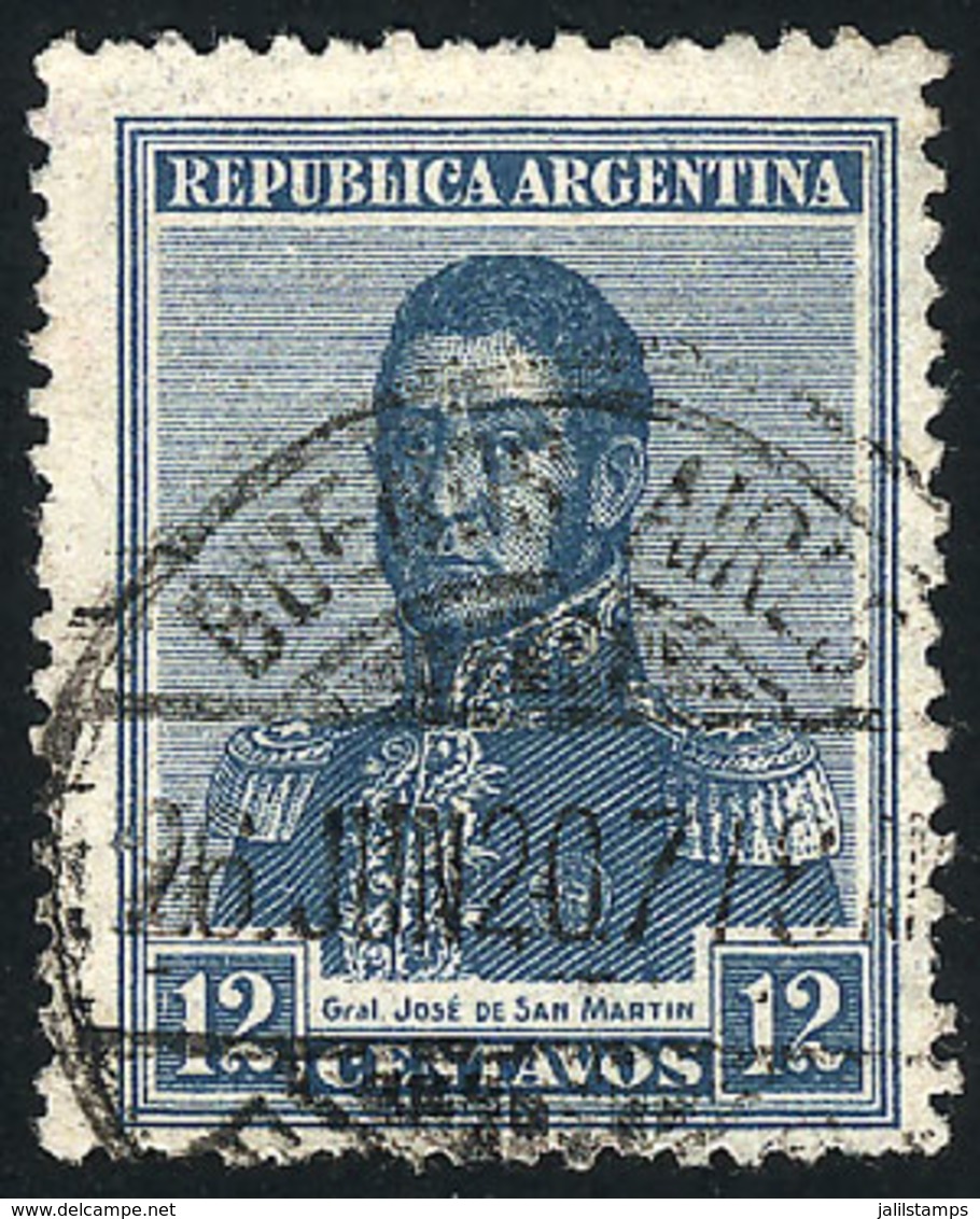 ARGENTINA: GJ.518, San Martín 12c., Fiscal Sun Wmk, Perf 13¼, Superb! - Otros & Sin Clasificación