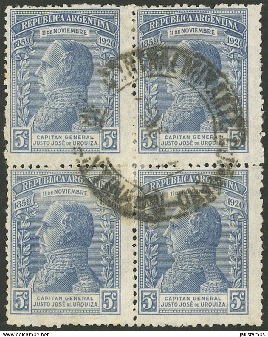 ARGENTINA: GJ.524, 5c. Pact Of  San José De Flores, Used Block Of 4 With Datestamp Of CONTRALMIRANTE CORDERO (Río Negro) - Autres & Non Classés