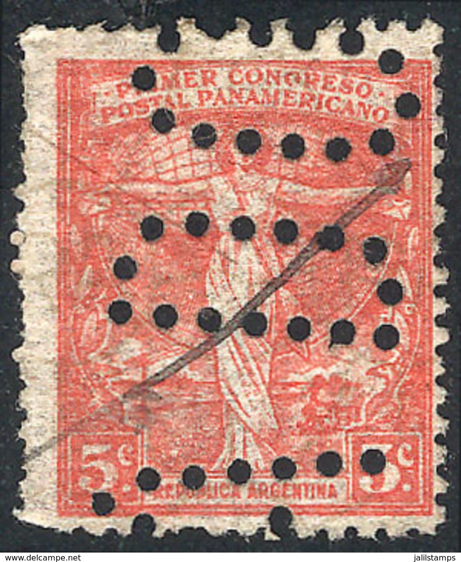 ARGENTINA: GJ.541, 5c. 1st Panamerican Postal Congress, Watermark Printed On Front, Perf 13¼x12½, With "INUTILIZADO" Per - Autres & Non Classés