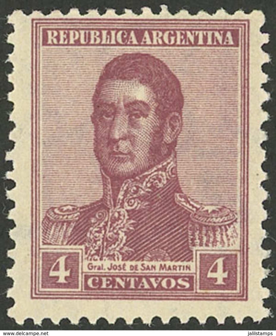 ARGENTINA: GJ.547, 4c. San Martín, Round Sun Wmk, Perf 13¼x12½, VF Quality - Autres & Non Classés