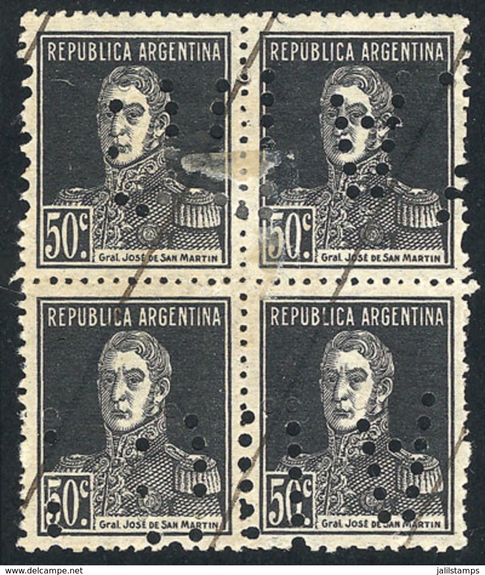 ARGENTINA: GJ.585, 50c. San Martín, With Period After Value, Perf 13¼, Block Of 4 With "INUTILIZADO" Perforation, VF Qua - Autres & Non Classés