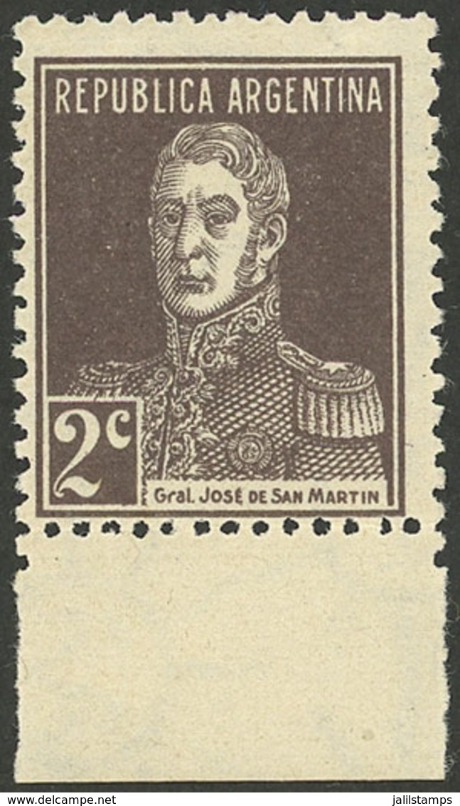 ARGENTINA: GJ.613, 2c. San Martín, On Ribbed Paper With Sheet Margin, MNH - Autres & Non Classés