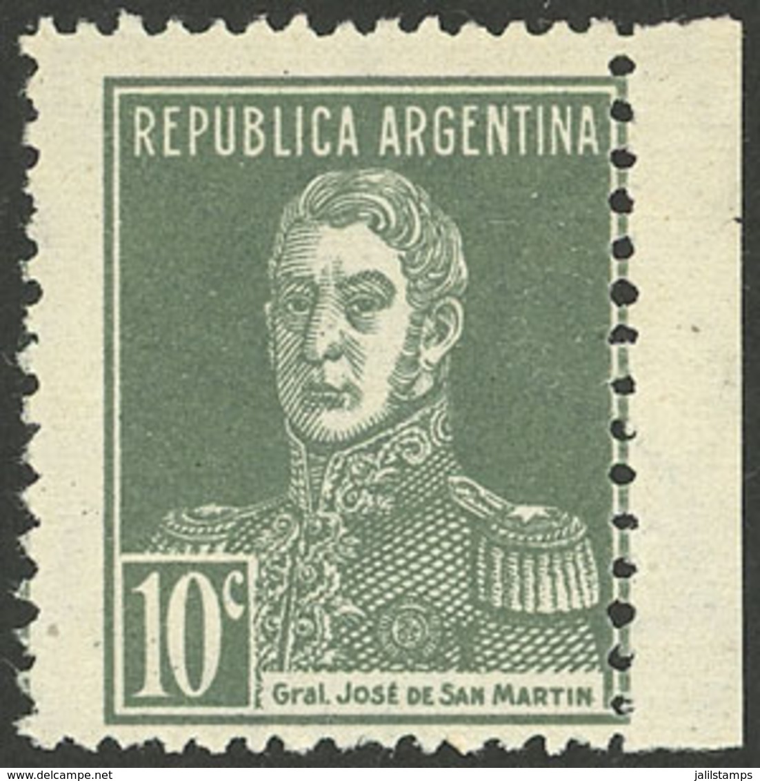 ARGENTINA: GJ.615, 10c. San Martín, On Ribbed Paper With Sheet Margin, VF Quality - Autres & Non Classés