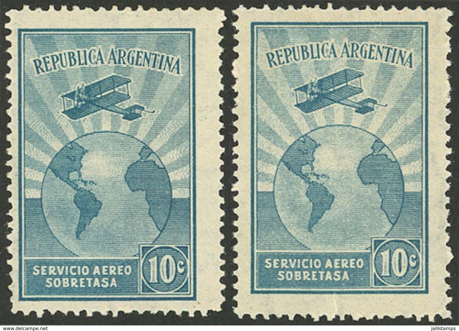 ARGENTINA: GJ.637I, Airmail, 10c. Sobretasa, Printed On English Paper (along An Example On Austrian Paper, With Small Te - Autres & Non Classés
