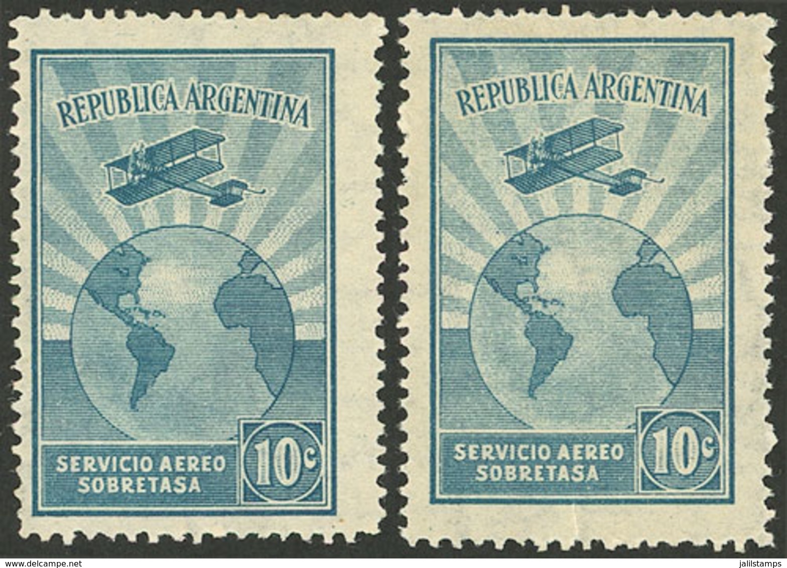 ARGENTINA: GJ.637I, Airmail, 10c. Sobretasa, Printed On English Paper (along An Example On Austrian Paper, With Small Te - Other & Unclassified