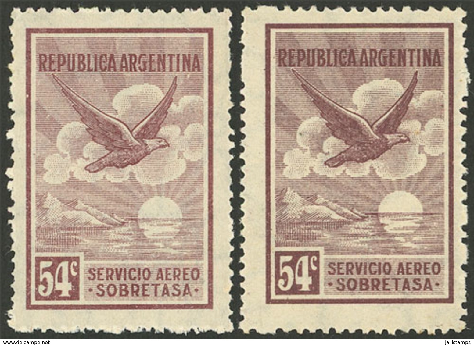 ARGENTINA: GJ.647 + 647H, Airmail 54c. Sobretasa, On Austrian And Dutch Papers, VF - Autres & Non Classés