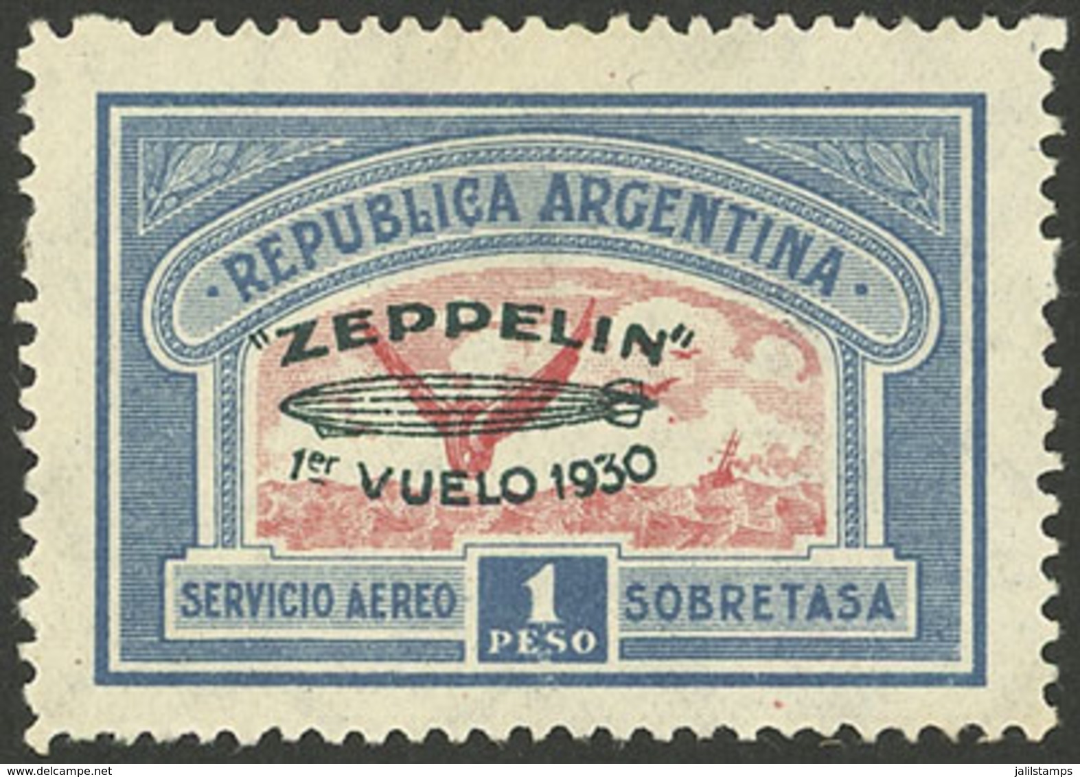 ARGENTINA: GJ.668, Airmail 1P. Zeppelin First Flight, Green Overprint, VF - Autres & Non Classés