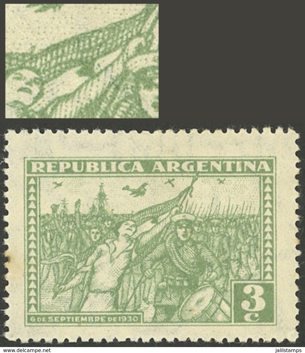 ARGENTINA: GJ.679a, 3c. Revolution Of 6 September 1930, With Variety "flag With Sun", Unused, Without Gum, VF Quality" - Autres & Non Classés