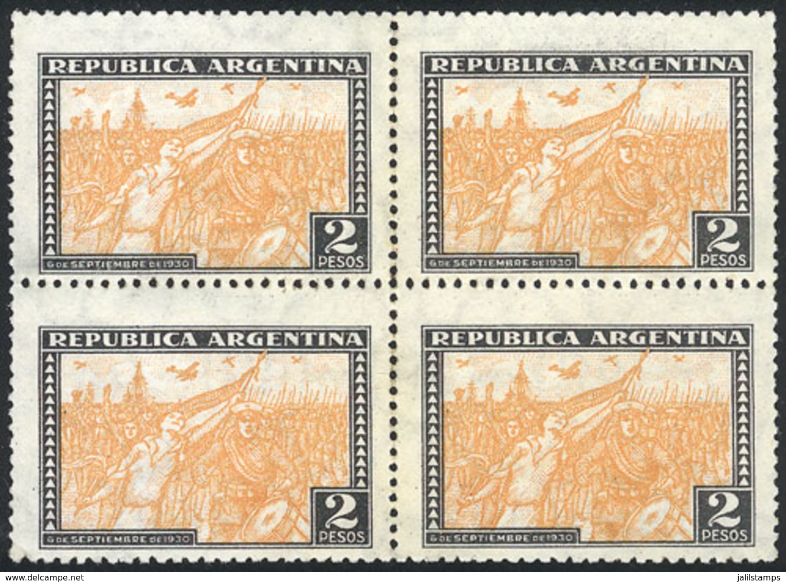 ARGENTINA: GJ.690, 2P. Revolution Of 6 September 1930, Unused Block Of 4, Without Gum, VF Quality - Otros & Sin Clasificación