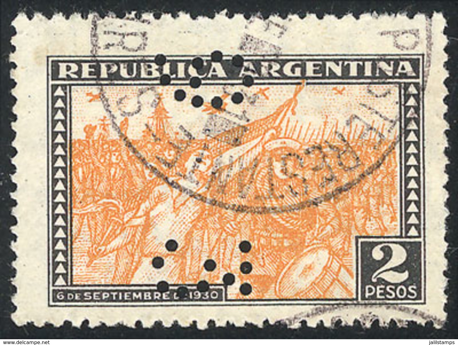 ARGENTINA: GJ.690O, 2P. Revolution Of 6 September 1930, With Numbers Perforation (date), VF Quality, Rare! - Otros & Sin Clasificación