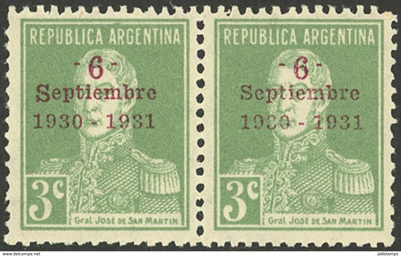 ARGENTINA: GJ.696b, 3c. 1st Anniversary Of The 1930 Revolution, Pair, One With Small S And One With Large S, MNH - Autres & Non Classés