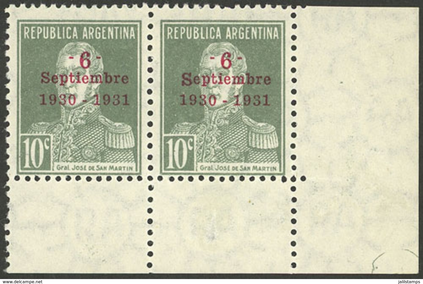 ARGENTINA: GJ.697a, 10c. 1st Anniversary Of The 1930 Revolution, Corner Pair, One With Small S And One With Large S, VF  - Autres & Non Classés